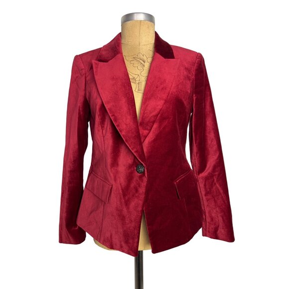 White Black Velvet Editor Blazer Deep Red Women' Jacket - Picture 1 of 7